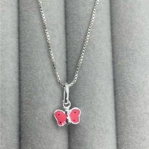 Sterling silver pink enamel butterfly necklace